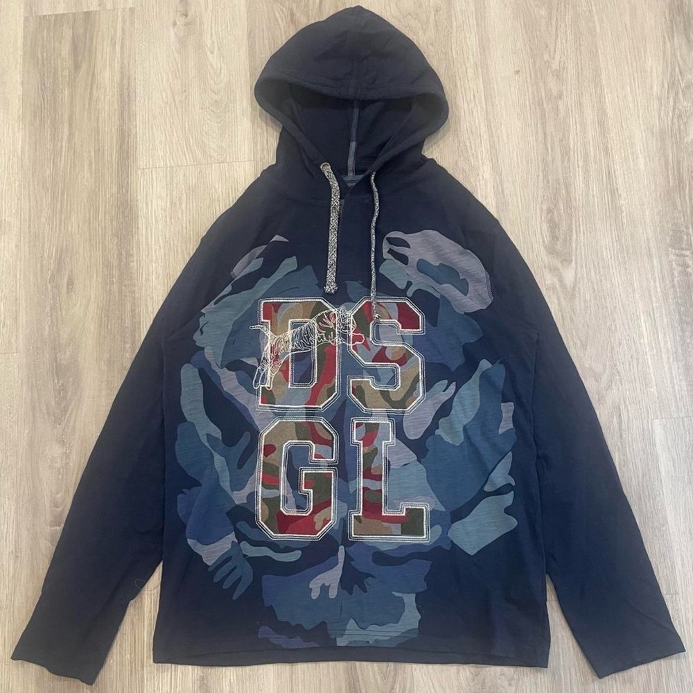 Desigual Blue Camouflage Hoodie sz L
